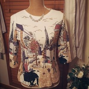 Quarter sleeve cotton blouse with ladies in paris